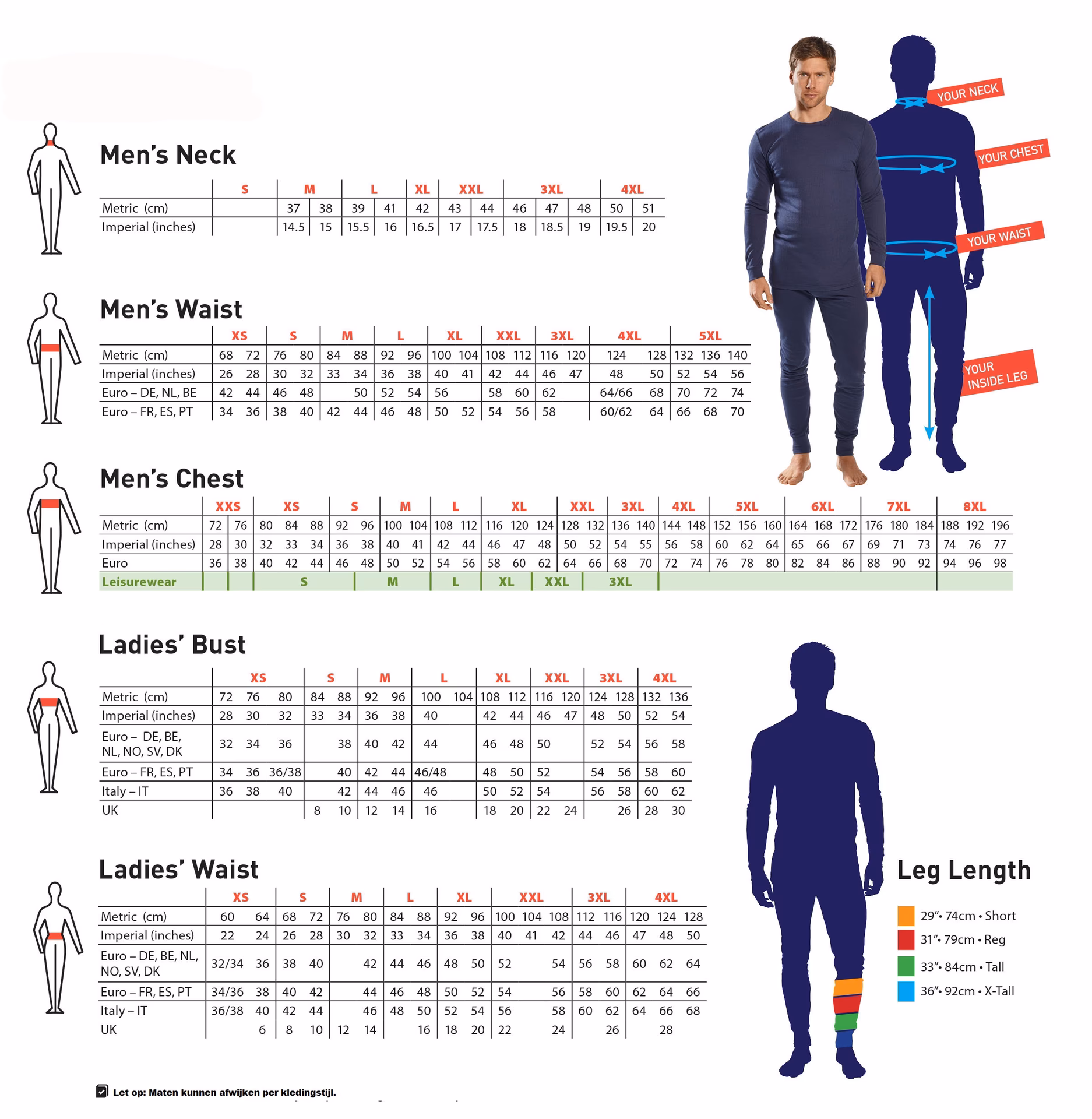 Hoe groot is maat 40 in cm?